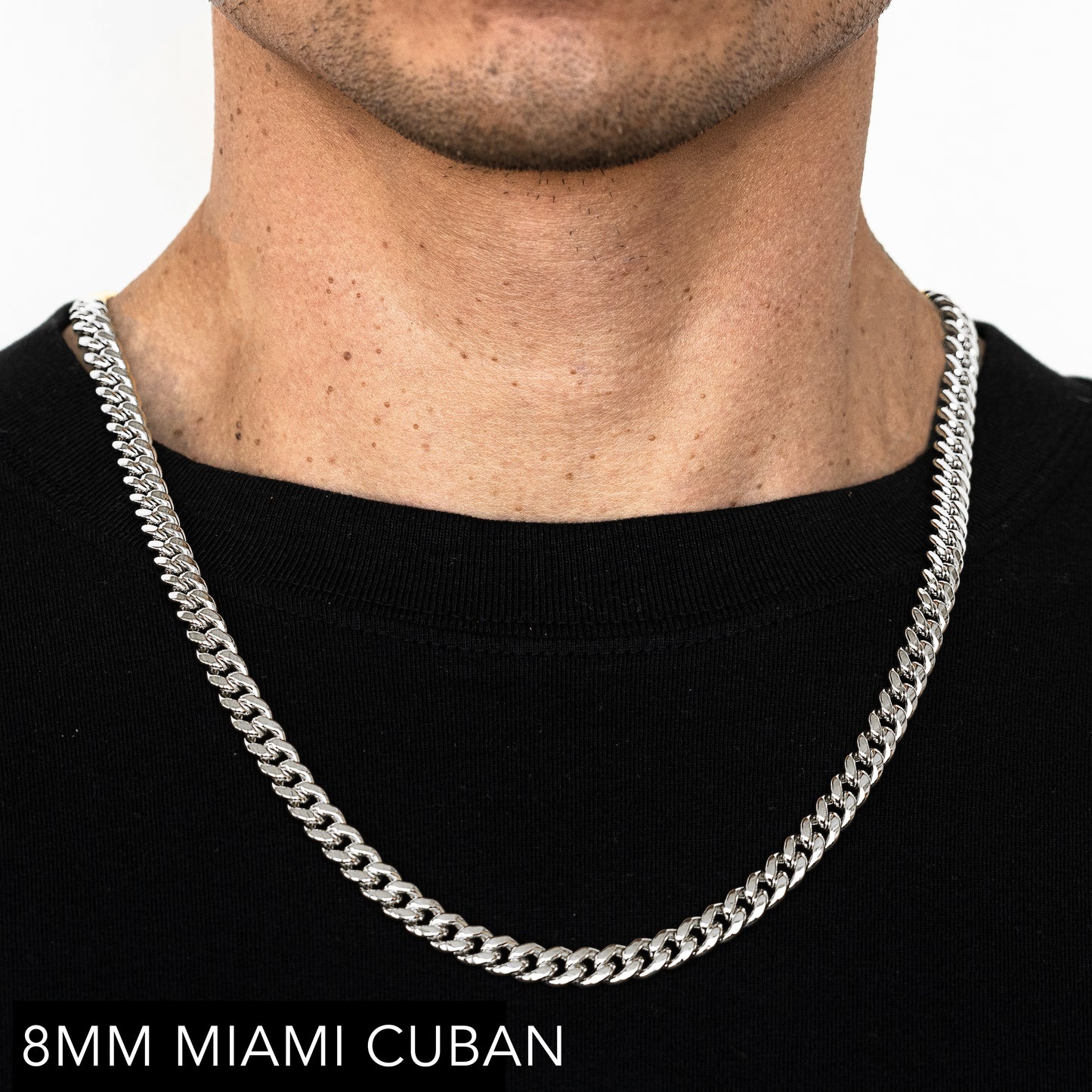 14K 8MM WHITE GOLD SOLID MIAMI CUBAN 30" CHAIN NECKLACE (AVAILABLE IN LENGTHS 7" - 30")