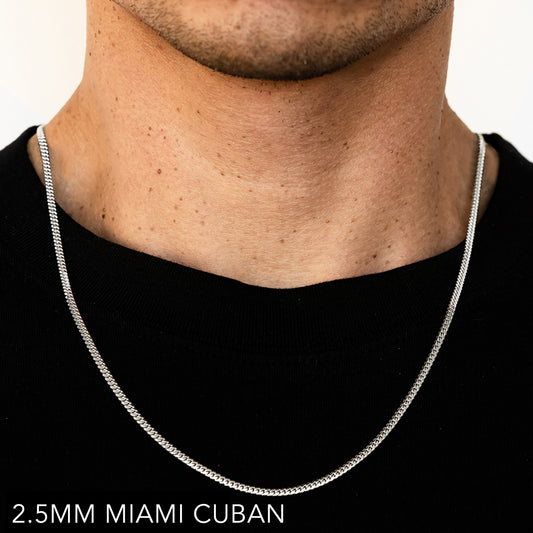 10K 2.5MM WHITE GOLD SOLID MIAMI CUBAN 26" CHAIN NECKLACE (AVAILABLE IN LENGTHS 7" - 30")