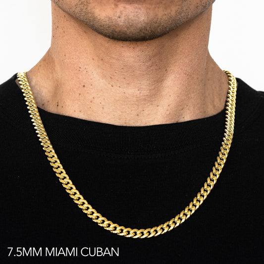 10K 7.5MM YELLOW GOLD HOLLOW MIAMI CUBAN 30 CHAIN NECKLACE"