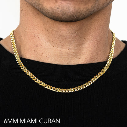 10K 6MM YELLOW GOLD HOLLOW MIAMI CUBAN 28 CHAIN NECKLACE"