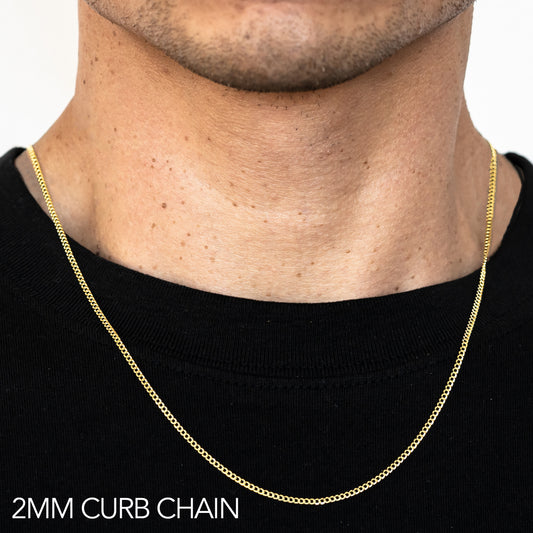 10K 2MM YELLOW GOLD SOLID CURB 18 CHAIN NECKLACE"