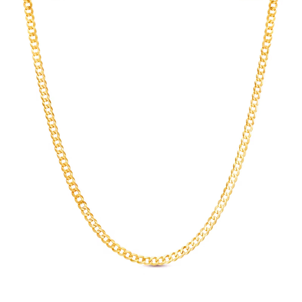 14K 2MM YELLOW GOLD SOLID CURB 18" CHAIN NECKLACE (AVAILABLE IN LENGTHS 7" - 30")