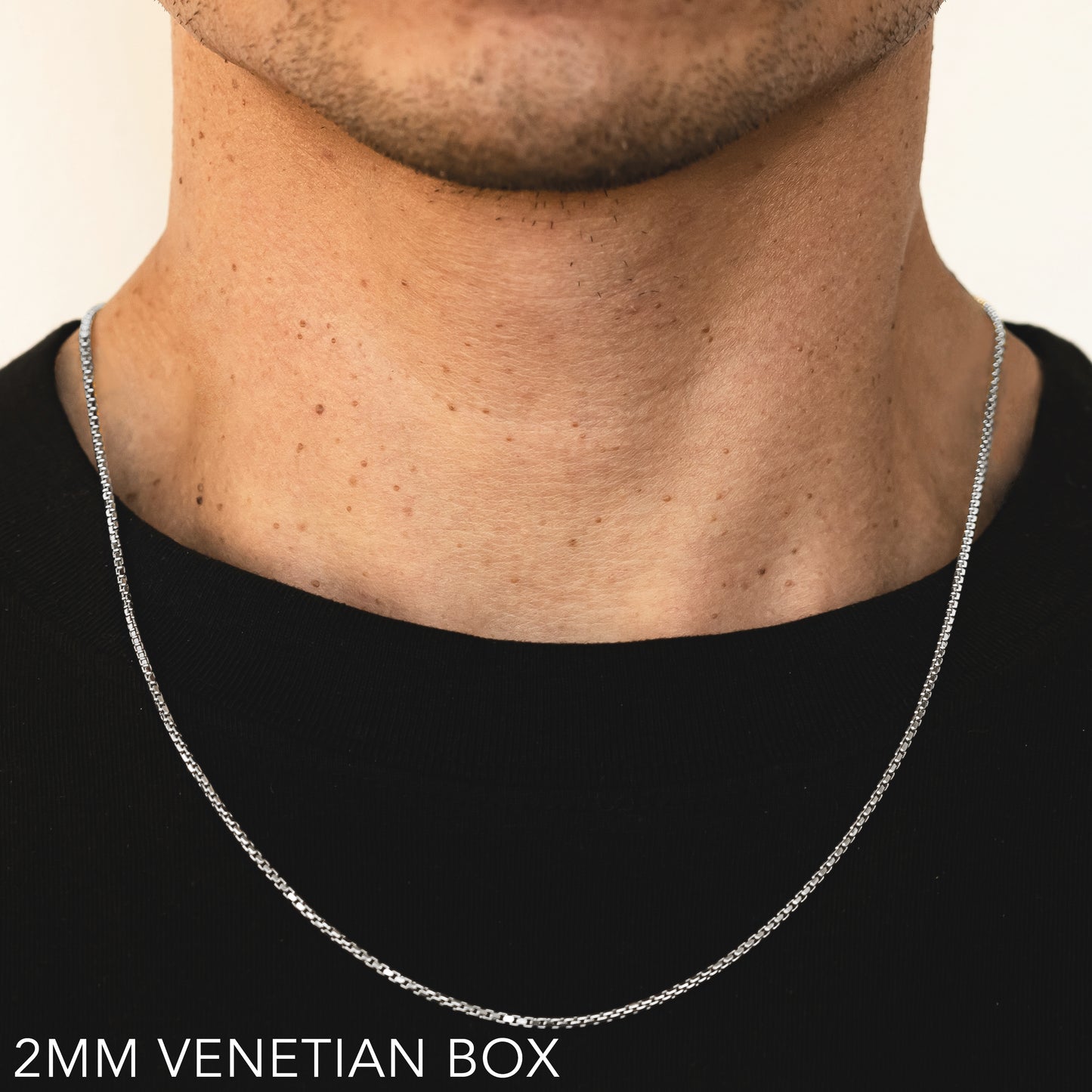 14K 2MM WHITE GOLD VENETIAN BOX 16" CHAIN NECKLACE (AVAILABLE IN LENGTHS 7" - 30")