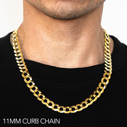 10K 11MM YELLOW GOLD HOLLOW CURB 24 CHAIN NECKLACE"