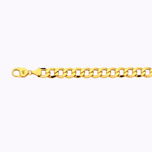 10K 11MM YELLOW GOLD HOLLOW CURB 7 CHAIN BRACELET"