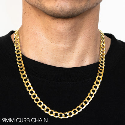 10K 9MM YELLOW GOLD HOLLOW CURB 20 CHAIN NECKLACE"