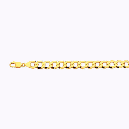 10K 9MM YELLOW GOLD HOLLOW CURB 7.5 CHAIN BRACELET"