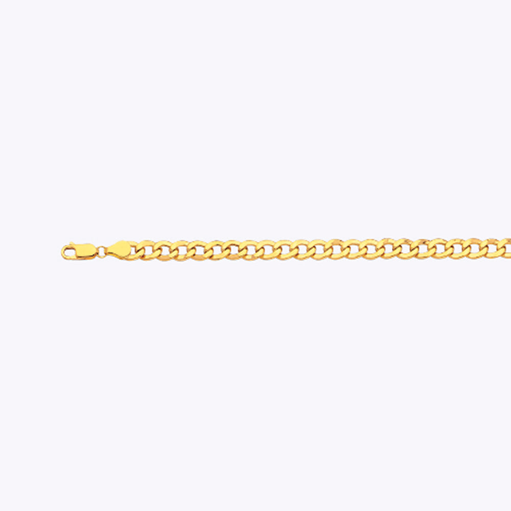 10K 6.5MM YELLOW GOLD HOLLOW CURB 7" CHAIN BRACELET (AVAILABLE IN LENGTHS 7" - 30")