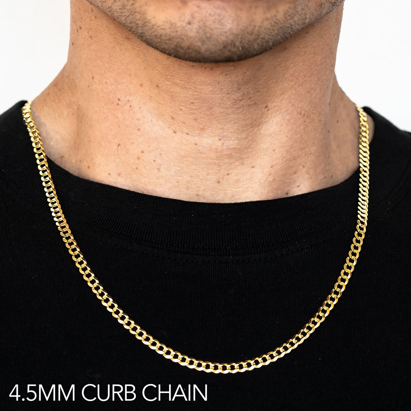 10K 4.5MM YELLOW GOLD HOLLOW CURB 18 CHAIN NECKLACE"