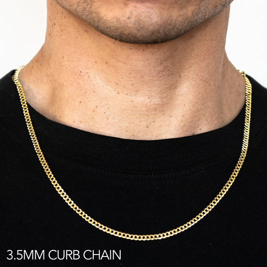 10K 3.5MM YELLOW GOLD HOLLOW CURB 24 CHAIN NECKLACE"