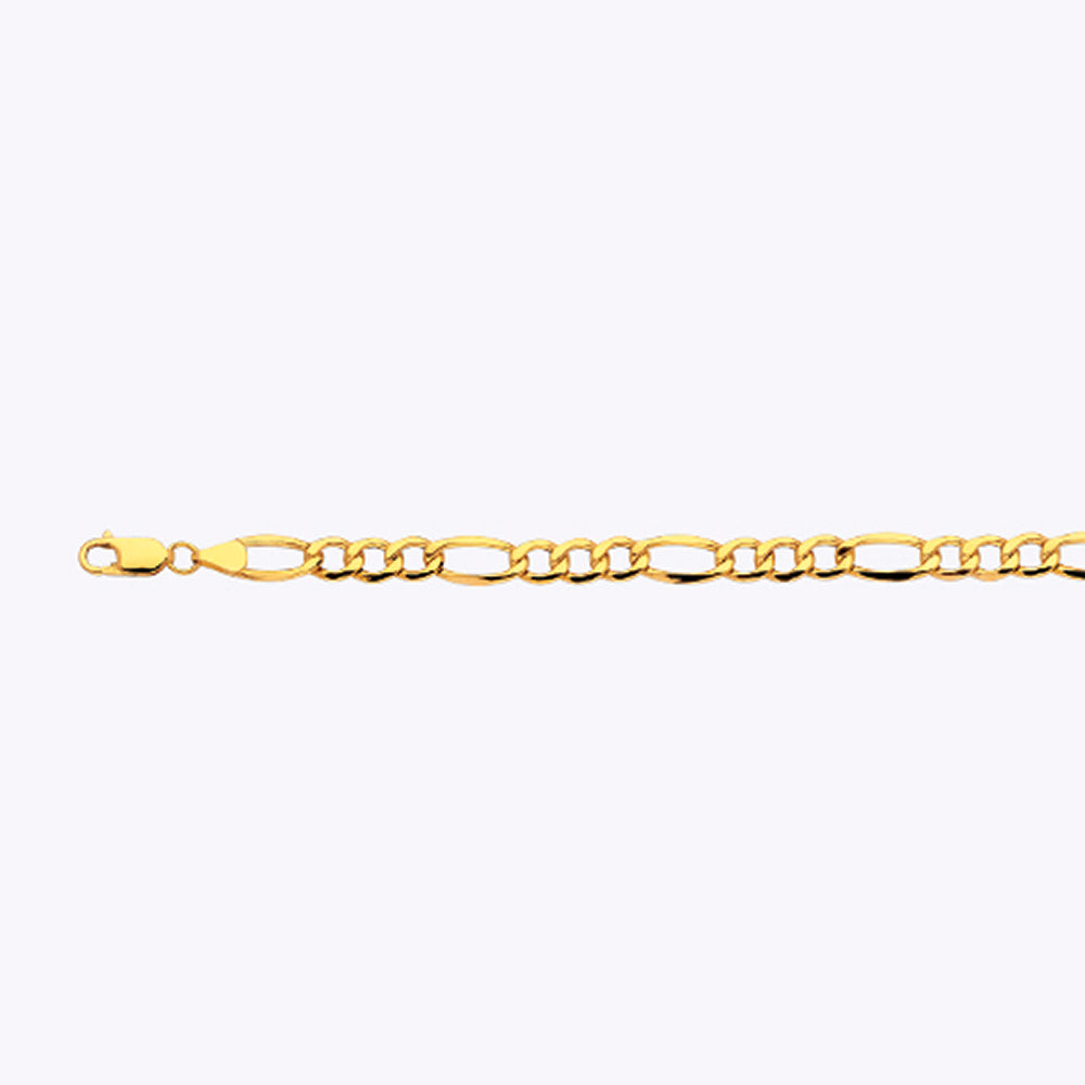 14K 6.5MM YELLOW GOLD HOLLOW FIGARO 7" CHAIN BRACELET (AVAILABLE IN LENGTHS 7" - 30")