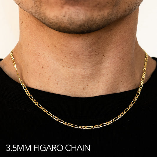 10K 3.5MM YELLOW GOLD HOLLOW FIGARO 28 CHAIN NECKLACE"