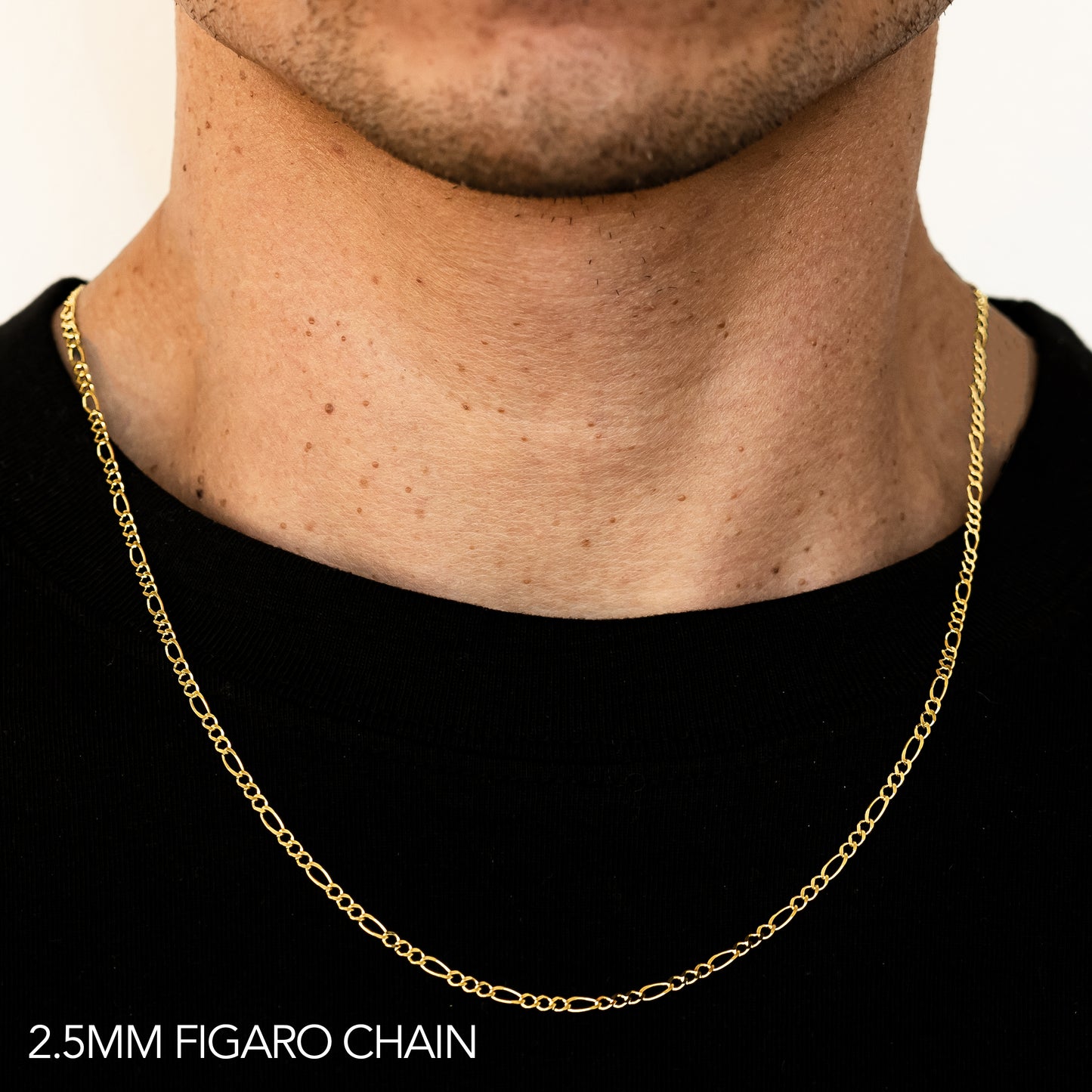 10K 2.5MM YELLOW GOLD HOLLOW FIGARO 16 CHAIN NECKLACE"