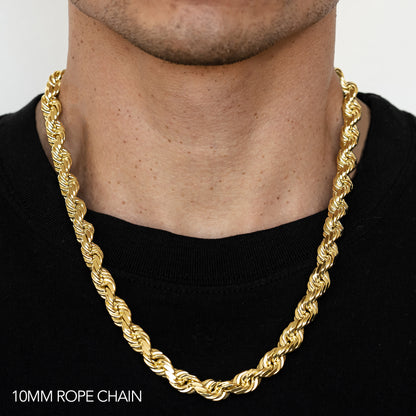 10K 10MM YELLOW GOLD DC HOLLOW ROPE 26 CHAIN NECKLACE"