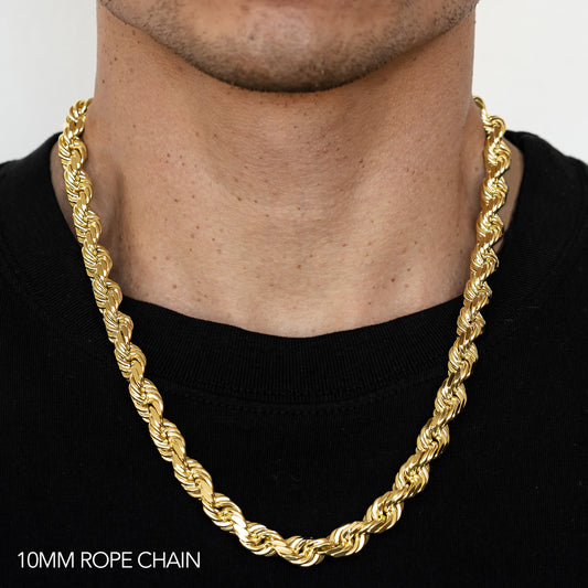 10K 10MM YELLOW GOLD DC HOLLOW ROPE 26 CHAIN NECKLACE"