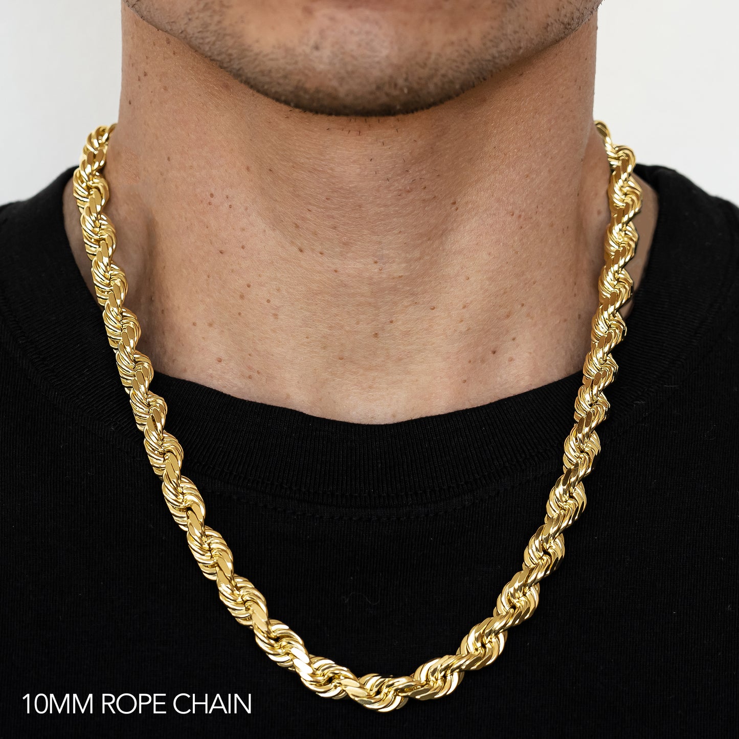 10K 10MM YELLOW GOLD DC HOLLOW ROPE 28 CHAIN NECKLACE"