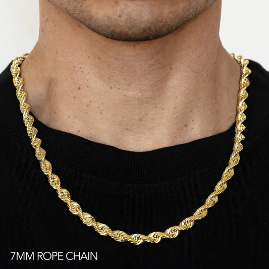 10K 7MM YELLOW GOLD DC HOLLOW ROPE 16 CHAIN NECKLACE"