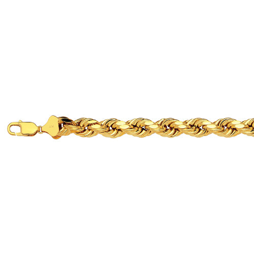 10K 7MM YELLOW GOLD DC HOLLOW ROPE 8.5 CHAIN BRACELET"