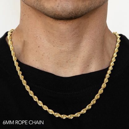 10K 6MM YELLOW GOLD DC HOLLOW ROPE 18 CHAIN NECKLACE"