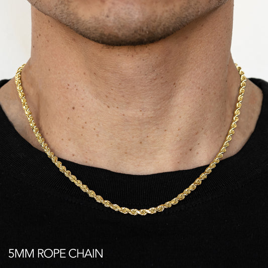 10K 5MM YELLOW GOLD DC HOLLOW ROPE 30 CHAIN NECKLACE"