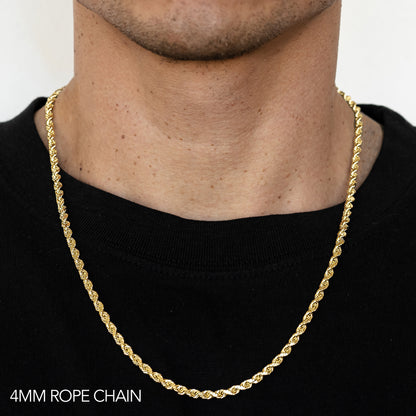 10K 4MM YELLOW GOLD DC HOLLOW ROPE 24 CHAIN NECKLACE"