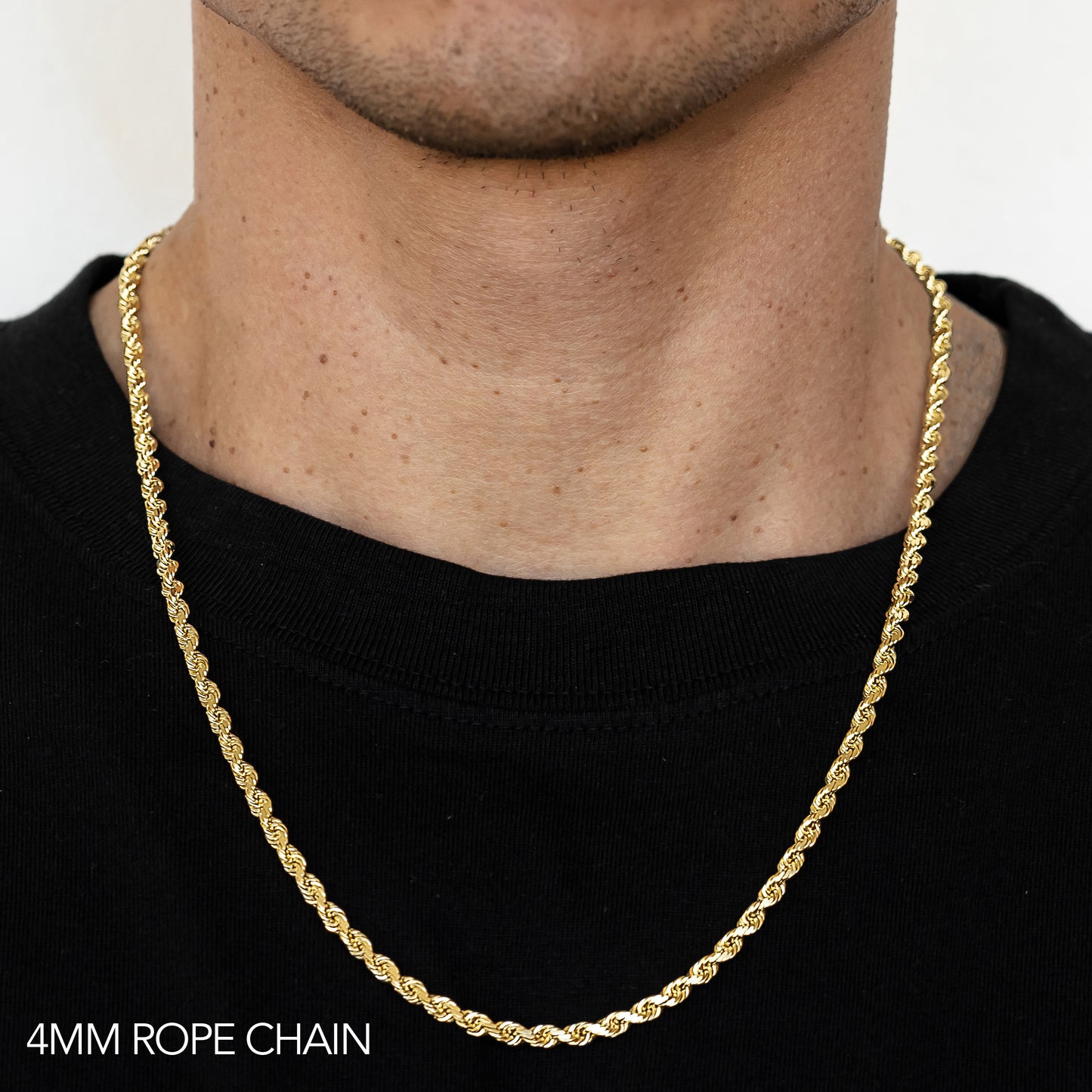 10K 4MM YELLOW GOLD DC HOLLOW ROPE 28 CHAIN NECKLACE"