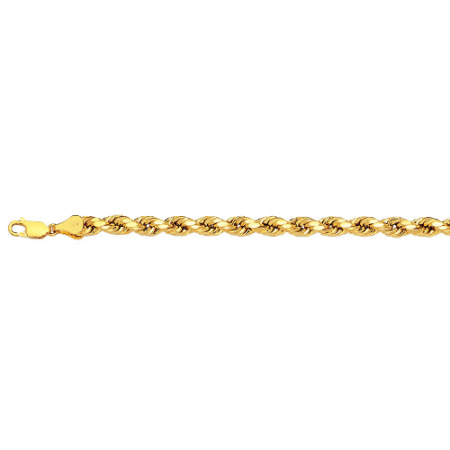 10K 3MM YELLOW GOLD DC HOLLOW ROPE 7 CHAIN BRACELET"