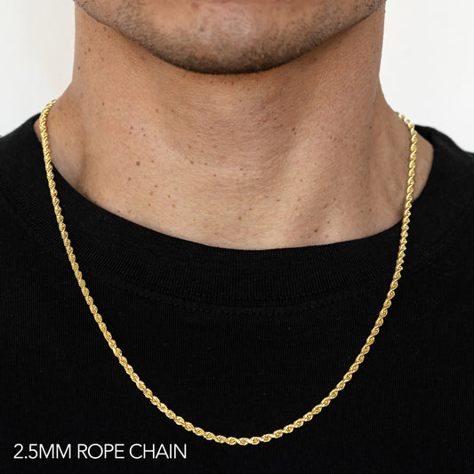 10K 2.5MM YELLOW GOLD DC HOLLOW ROPE 22 CHAIN NECKLACE"