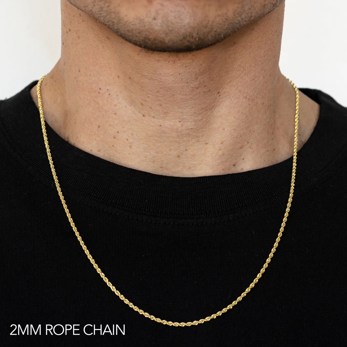 10K 2MM YELLOW GOLD DC HOLLOW ROPE 18 CHAIN NECKLACE"