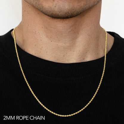 10K 2MM YELLOW GOLD DC HOLLOW ROPE 18 CHAIN NECKLACE"