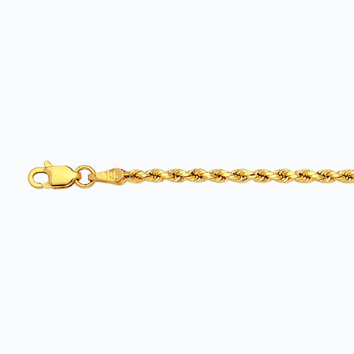 10K 2MM YELLOW GOLD DC HOLLOW ROPE 7 CHAIN BRACELET"