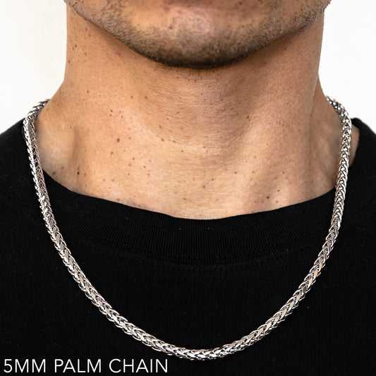 10K 5MM WHITE GOLD PALM 16" CHAIN NECKLACE (AVAILABLE IN LENGTHS 7" - 30")