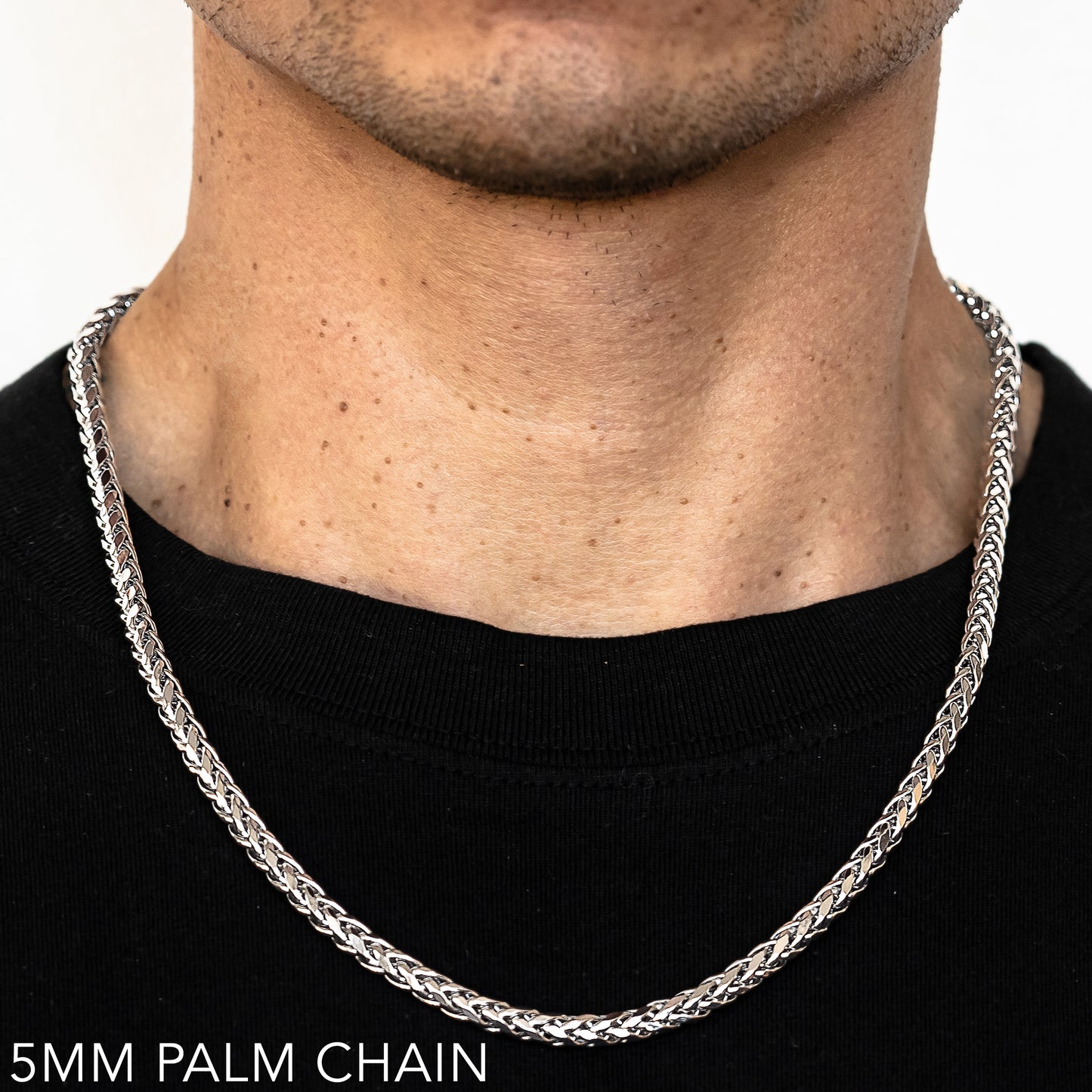 14K 5MM WHITE GOLD PALM 22" CHAIN NECKLACE (AVAILABLE IN LENGTHS 7" - 30")