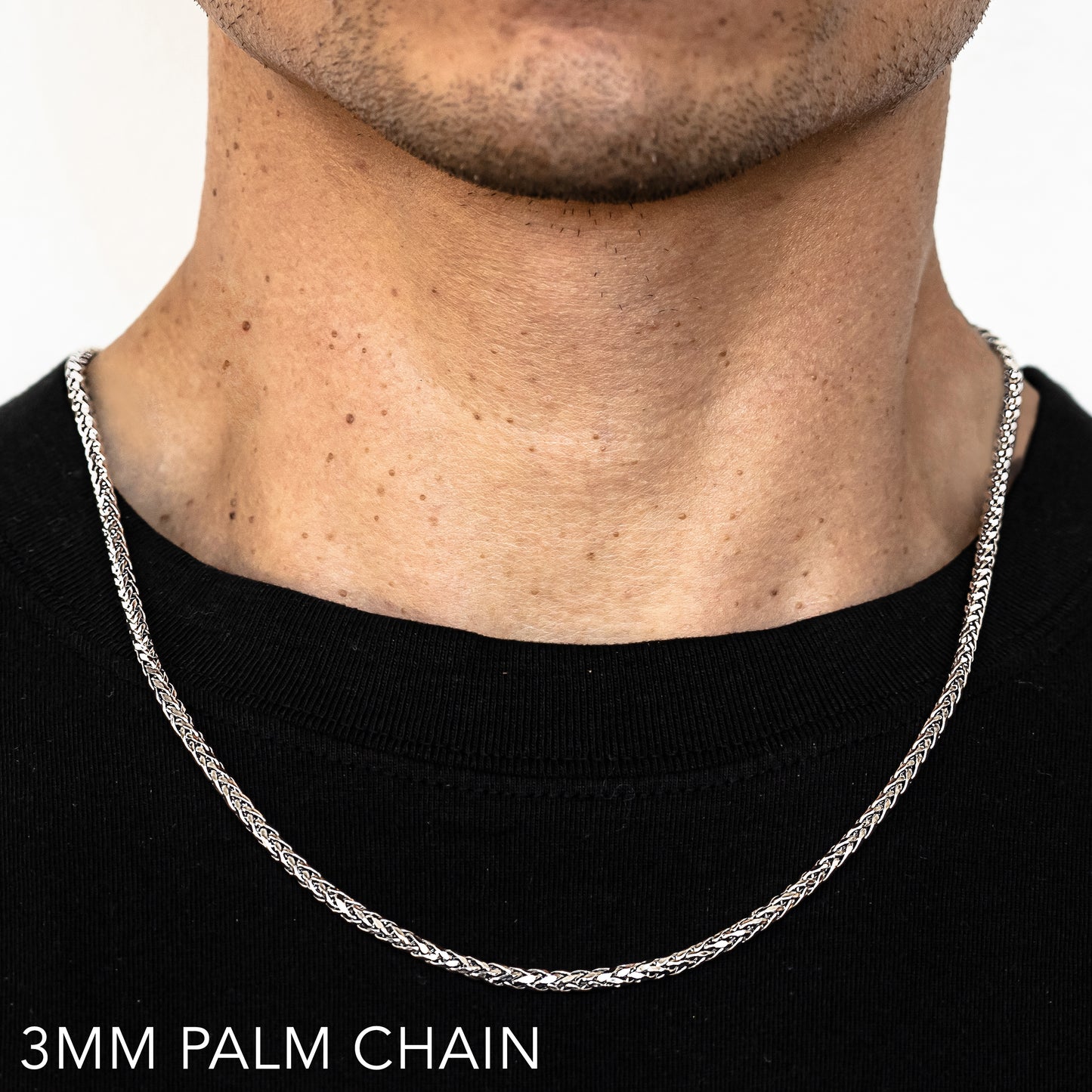 14K 3MM WHITE GOLD PALM 22" CHAIN NECKLACE (AVAILABLE IN LENGTHS 7" - 30")