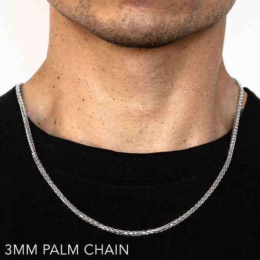 14K 3MM WHITE GOLD PALM 30" CHAIN NECKLACE (AVAILABLE IN LENGTHS 7" - 30")