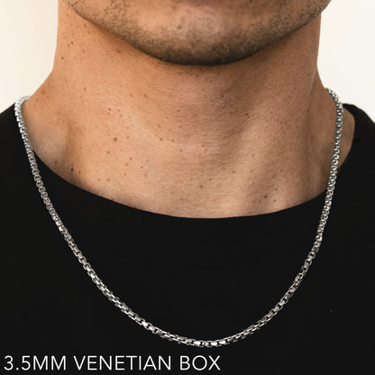 14K 3.5MM WHITE GOLD VENETIAN BOX 16" CHAIN NECKLACE (AVAILABLE IN LENGTHS 7" - 30")