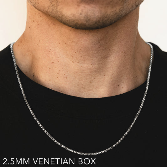 14K 2.5MM WHITE GOLD VENETIAN BOX 24" CHAIN NECKLACE (AVAILABLE IN LENGTHS 7" - 30")