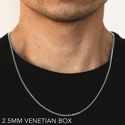 10K 2.5MM WHITE GOLD VENETIAN BOX 28" CHAIN NECKLACE (AVAILABLE IN LENGTHS 7" - 30")