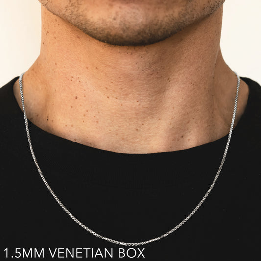 10K 1.5MM WHITE GOLD VENETIAN BOX 22" CHAIN NECKLACE (AVAILABLE IN LENGTHS 7" - 30")