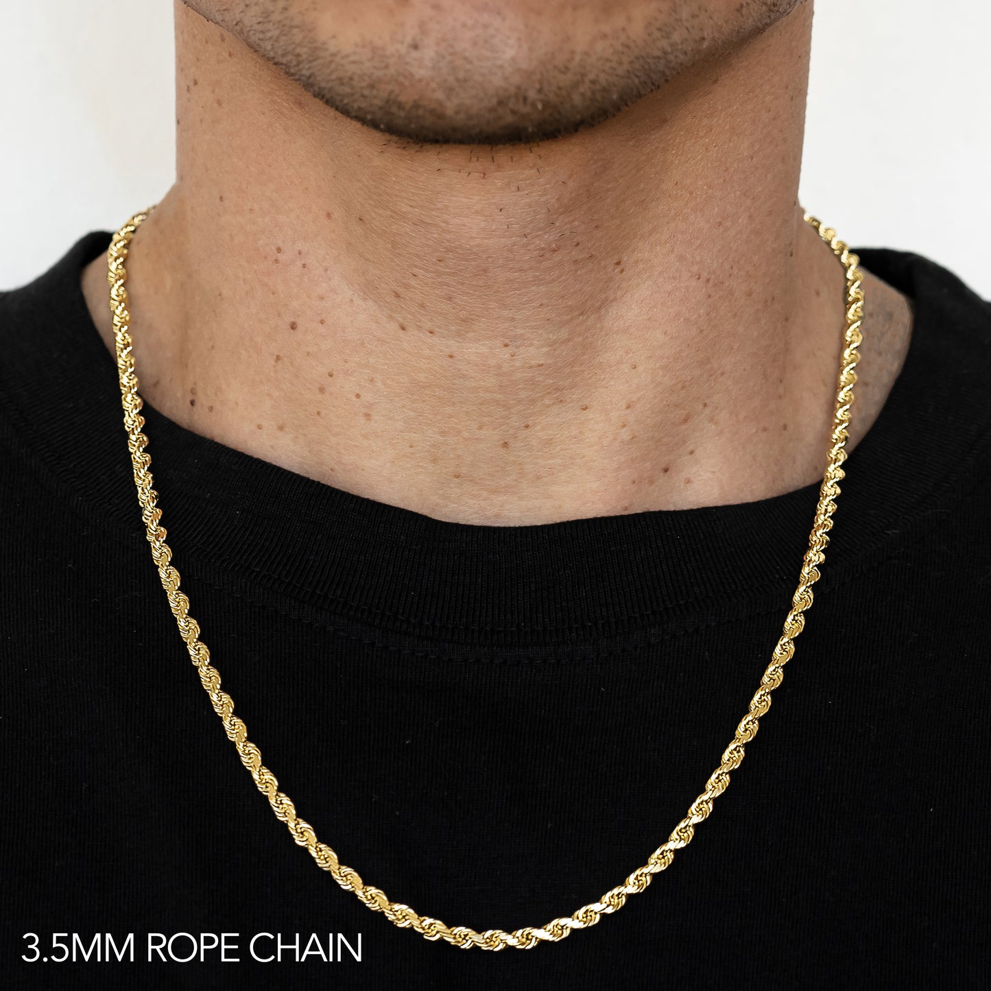 10K 3.5MM YELLOW GOLD SOLID DC ROPE 30 CHAIN NECKLACE"