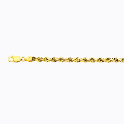 10K 3.5MM YELLOW GOLD SOLID DC ROPE 7 CHAIN BRACELET"