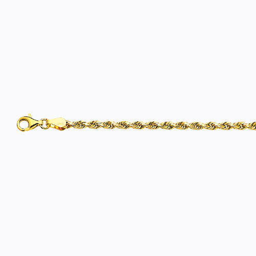 10K 3MM YELLOW GOLD SOLID DC ROPE 7.5 CHAIN BRACELET"