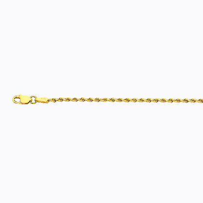 10K 2MM YELLOW GOLD SOLID DC ROPE 16 CHAIN NECKLACE"