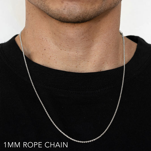 10K 1MM WHITE GOLD SOLID DC ROPE 30" CHAIN NECKLACE (AVAILABLE IN LENGTHS 7" - 30")