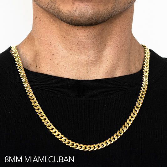 10K 8MM YELLOW GOLD SOLID MIAMI CUBAN 22 CHAIN NECKLACE"