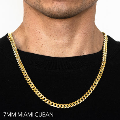 10K 7MM YELLOW GOLD SOLID MIAMI CUBAN 28 CHAIN NECKLACE"