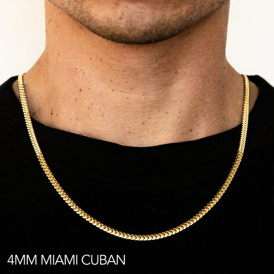 10K 4MM YELLOW GOLD SOLID MIAMI CUBAN 28 CHAIN NECKLACE"