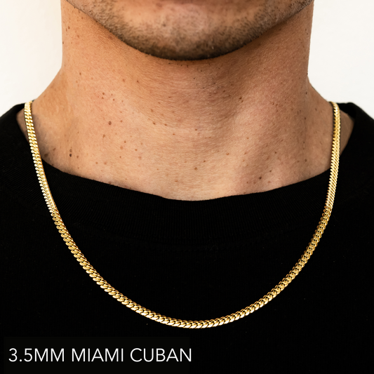 10K 3.5MM YELLOW GOLD SOLID MIAMI CUBAN 24 CHAIN NECKLACE"