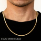 10K 3.5MM YELLOW GOLD SOLID MIAMI CUBAN 20 CHAIN NECKLACE"