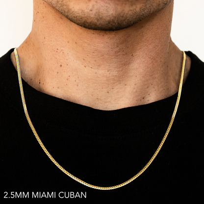 10K 2.5MM YELLOW GOLD SOLID MIAMI CUBAN 16 CHAIN NECKLACE"